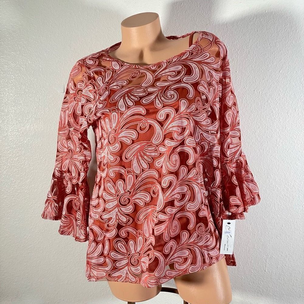 NWT NY Collection Sz 1X Pink Semi Sheer 2 Pieces Overlay Top with Tank top